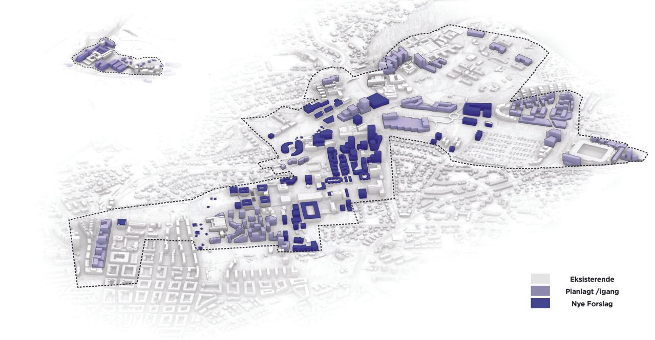 Oslo Science Park showing existing buildings and buildings at earlier stages of planning or development