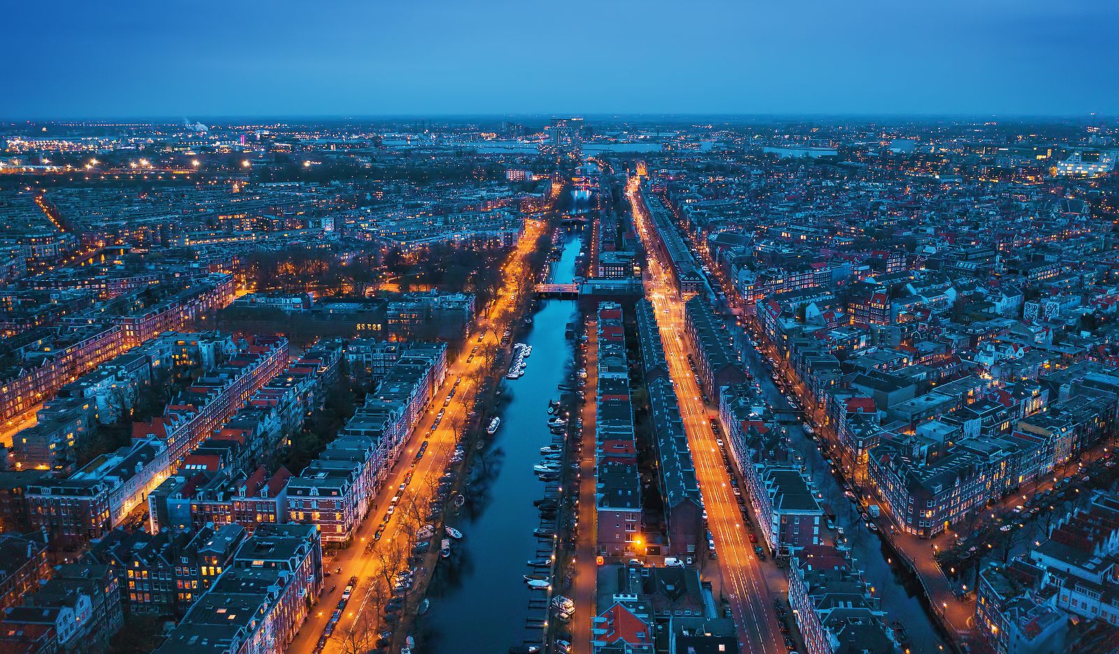 Aerial panoramic view of Amsterdam