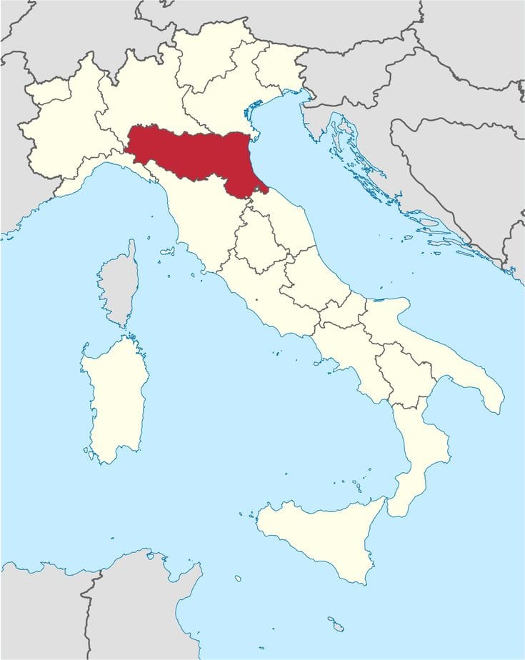 Map of Emilia-Romagna in Italy