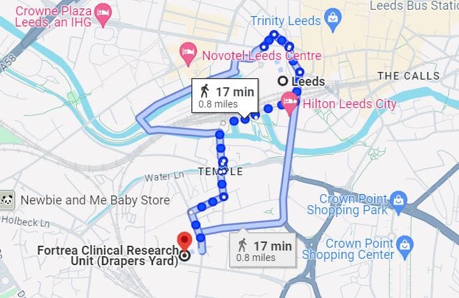 Location of Drapers Yard and Leeds train station